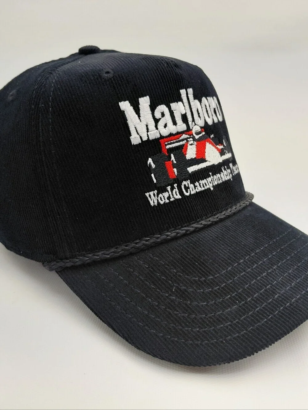 Marlboro Formula One Racing Corduroy Embroidered Snapback Cap Black